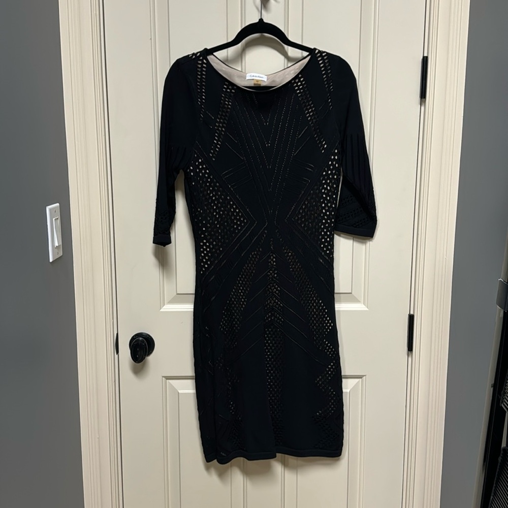Black/Crochet, Calvin Klein, Cocktail Dress